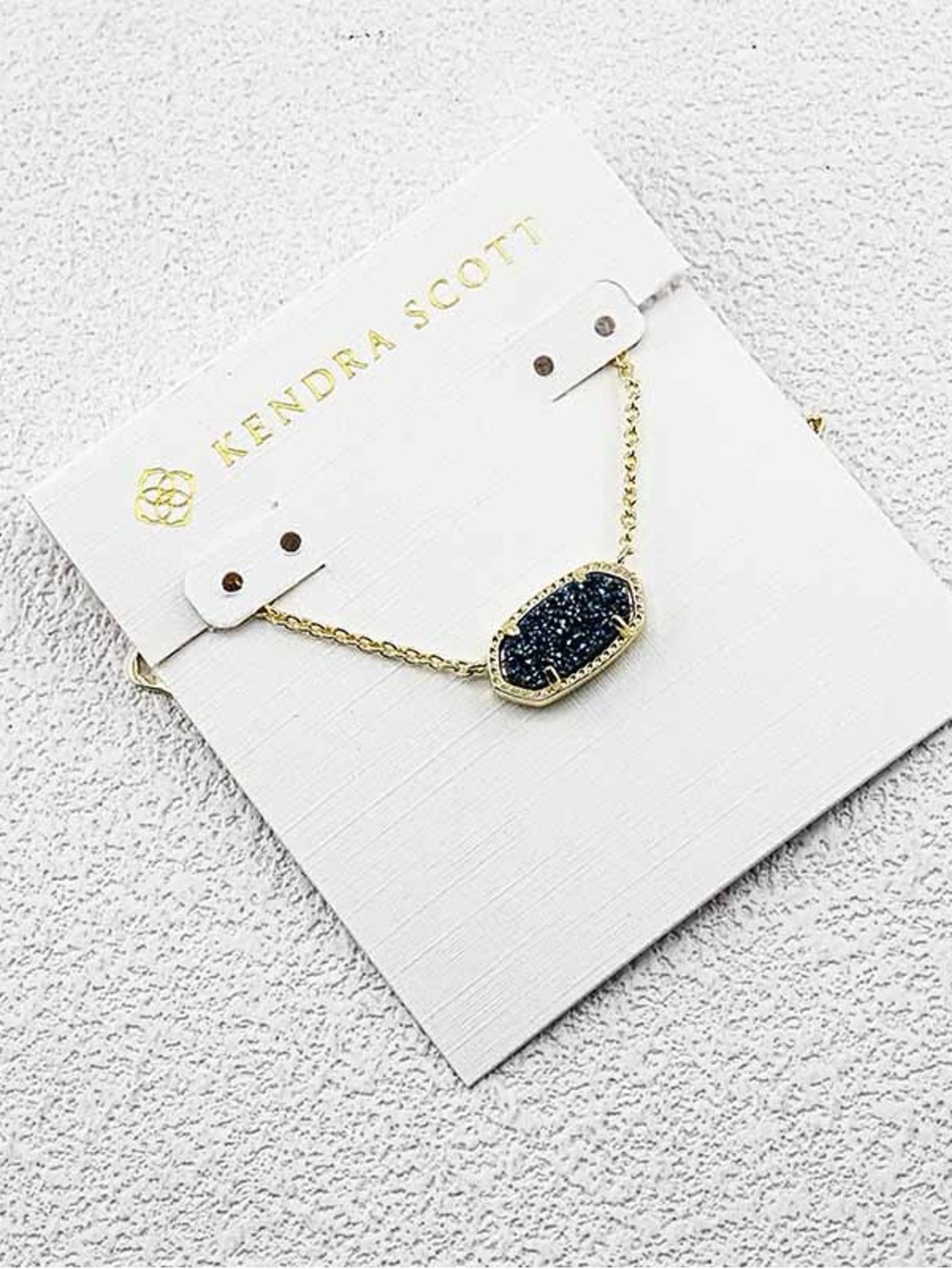 Kendra Scott Gold Necklace with Sparkling Navy Drusy Pendant